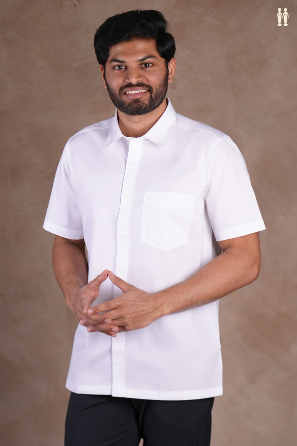 Regular Collar Plain White Cotton Shirt