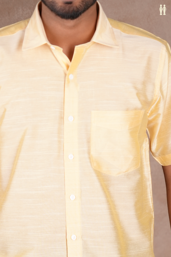 Regular Collar Plain Yellow Raw Silk Shirt