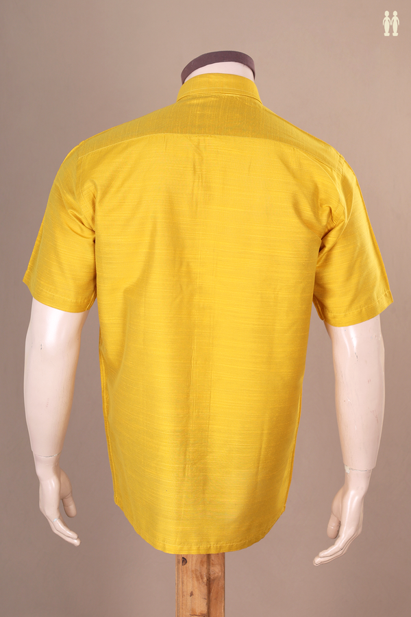 Regular Collar Plain Yellow Raw Silk Shirt