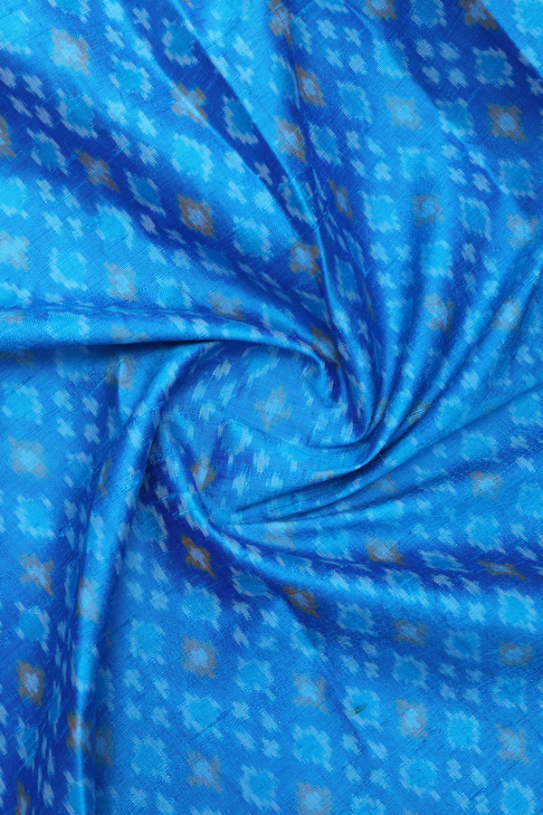 Regular Collar Printed Design Cerulean Blue Raw Silk Shirt