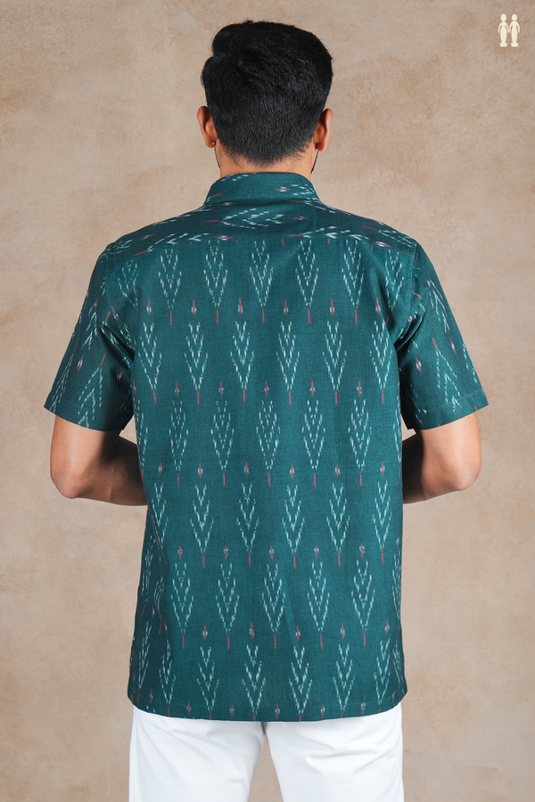 Regular Collar Printed Design Dark Green Cotton Shirt
