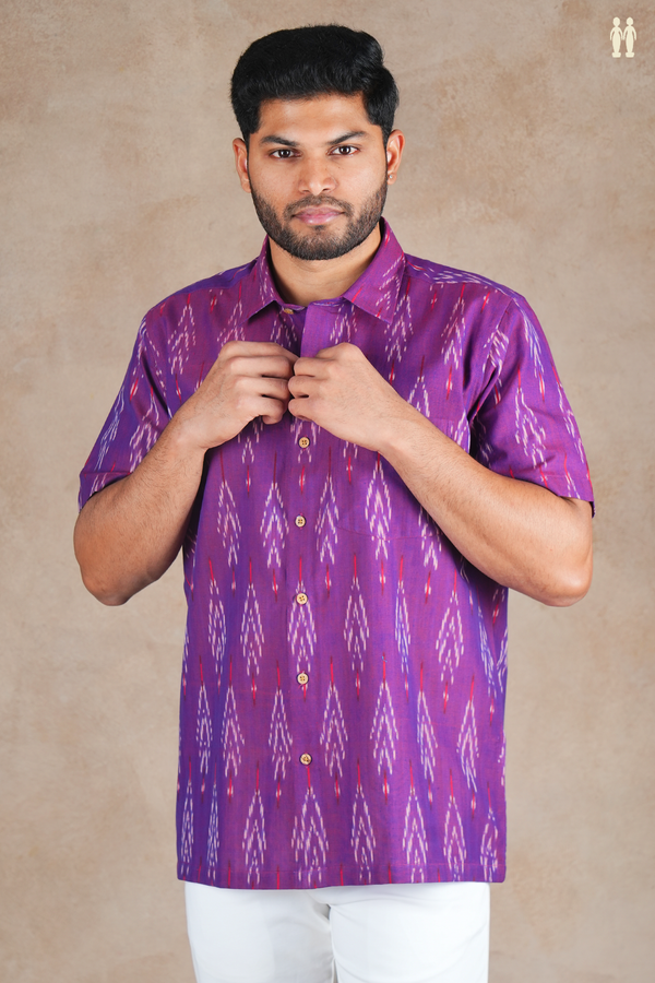 Regular Collar Printed Design Grape Purple Cotton Shirt