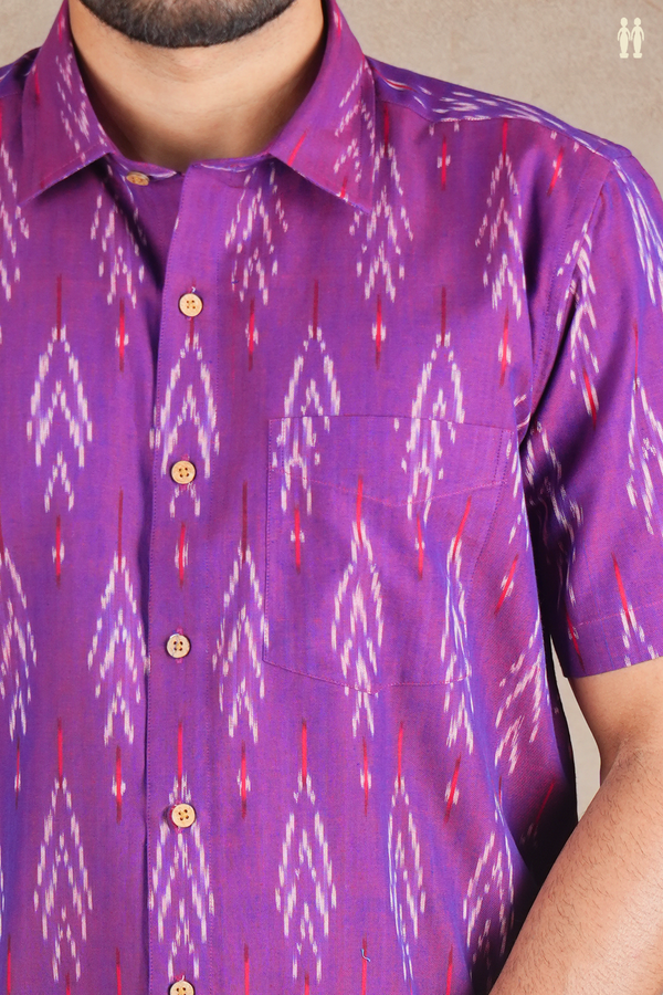 Regular Collar Printed Design Grape Purple Cotton Shirt