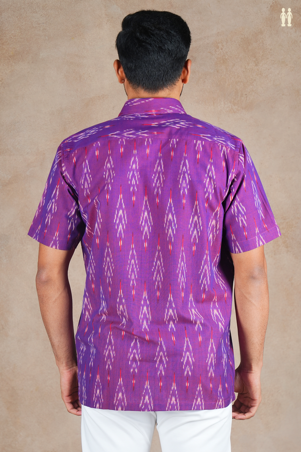 Regular Collar Printed Design Grape Purple Cotton Shirt