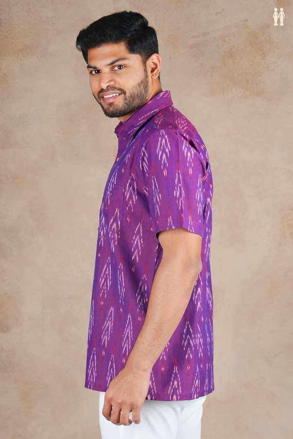 Regular Collar Printed Design Grape Purple Cotton Shirt