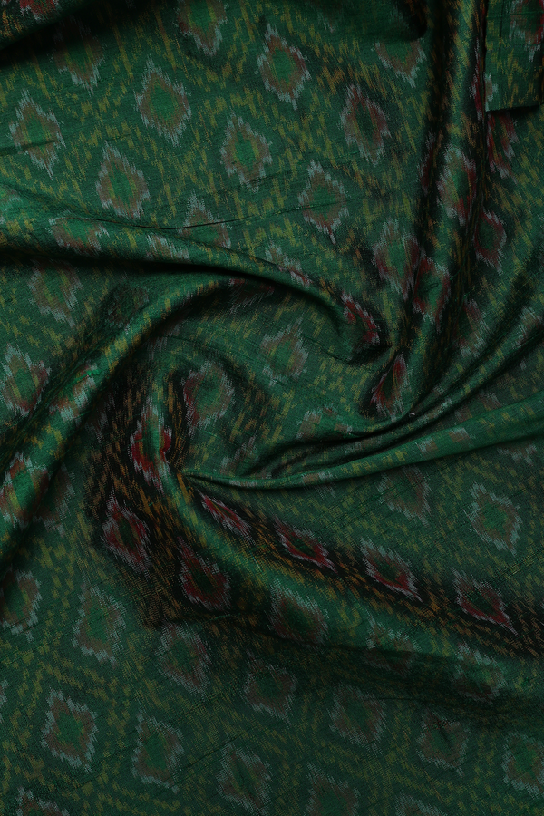 Regular Collar Printed Design Green Raw Silk Shirt