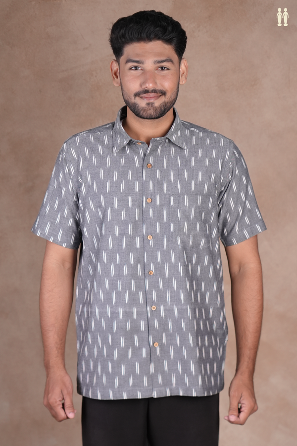 Regular Collar Printed Design Grey Cotton Shirt