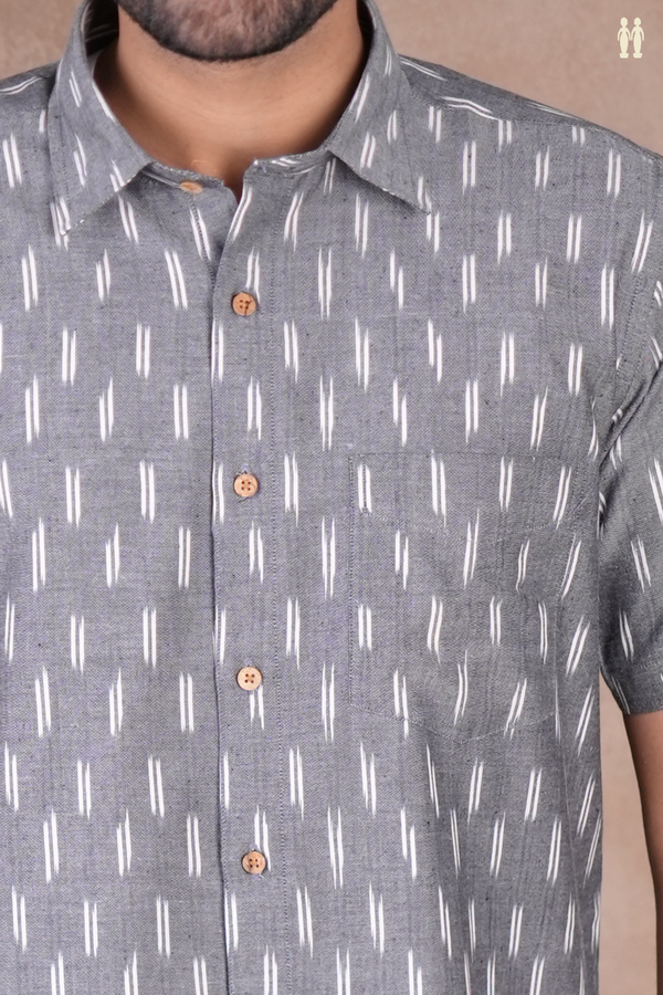 Regular Collar Printed Design Grey Cotton Shirt