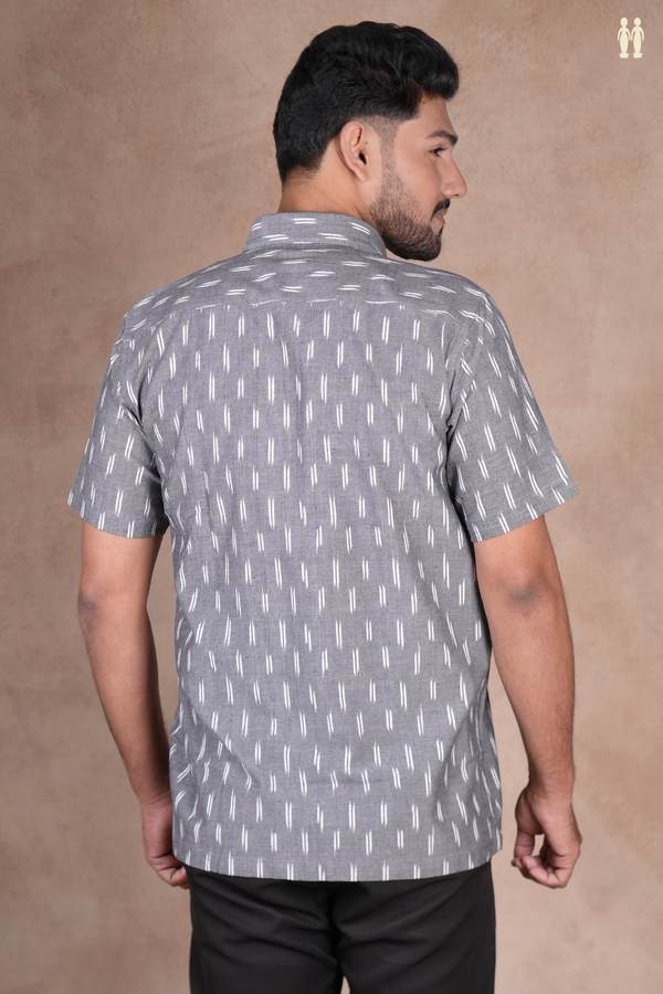 Regular Collar Printed Design Grey Cotton Shirt