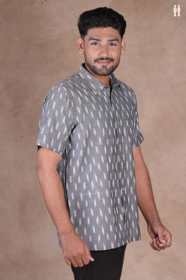 Regular Collar Printed Design Grey Cotton Shirt