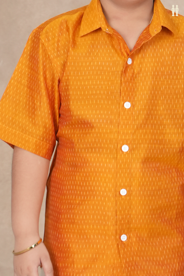 Regular Collar Printed Design Ochre Orange Pochampally Shirt