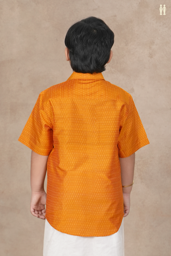 Regular Collar Printed Design Ochre Orange Pochampally Shirt