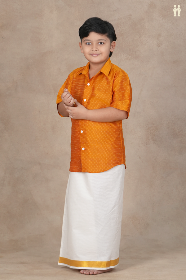 Regular Collar Printed Design Ochre Orange Pochampally Shirt