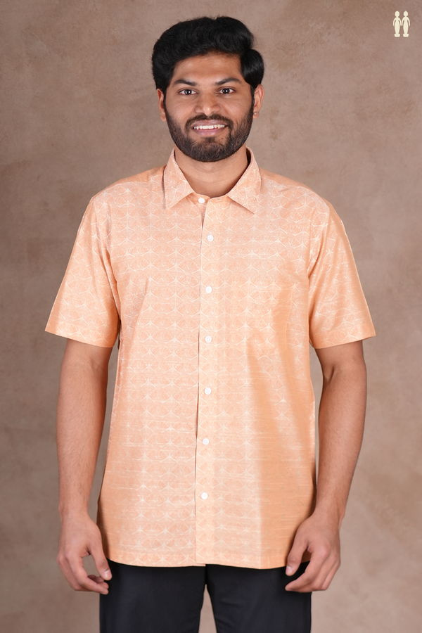 Regular Collar Printed Design Orange Cotton Shirt