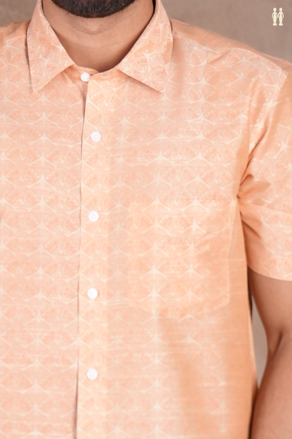 Regular Collar Printed Design Orange Cotton Shirt