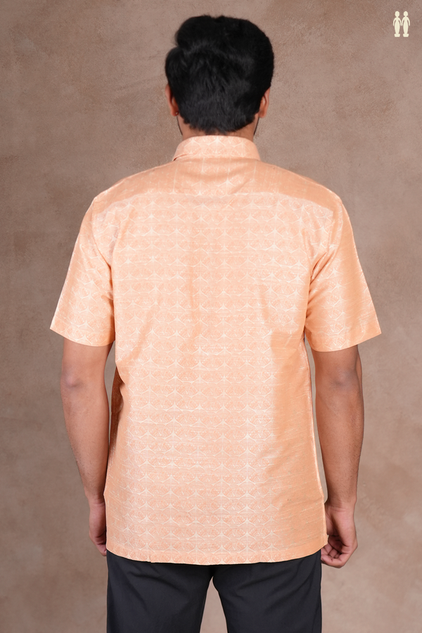 Regular Collar Printed Design Orange Cotton Shirt