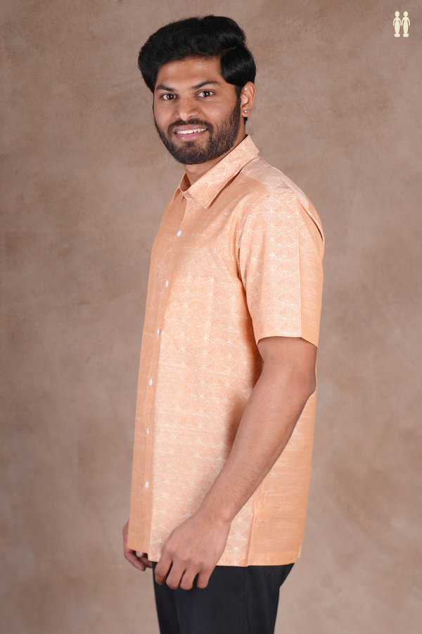 Regular Collar Printed Design Orange Cotton Shirt