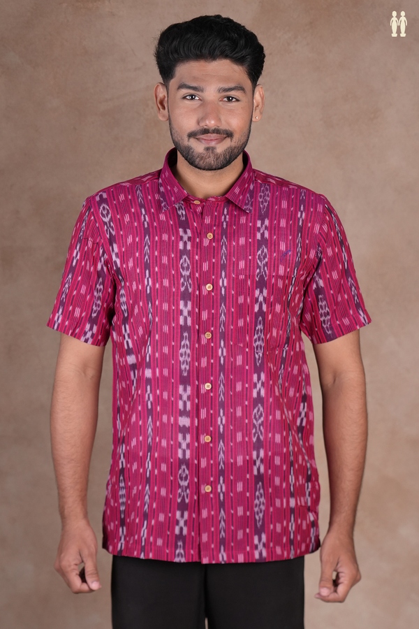 Regular Collar Printed Design Purple Cotton Shirt