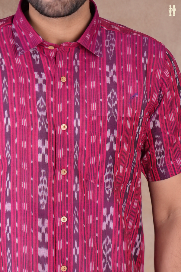 Regular Collar Printed Design Purple Cotton Shirt