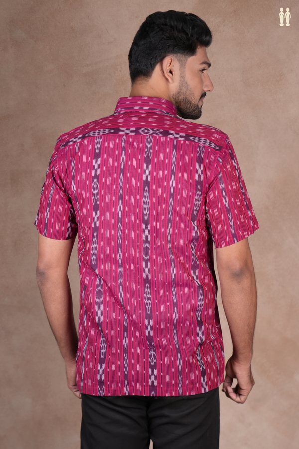 Regular Collar Printed Design Purple Cotton Shirt