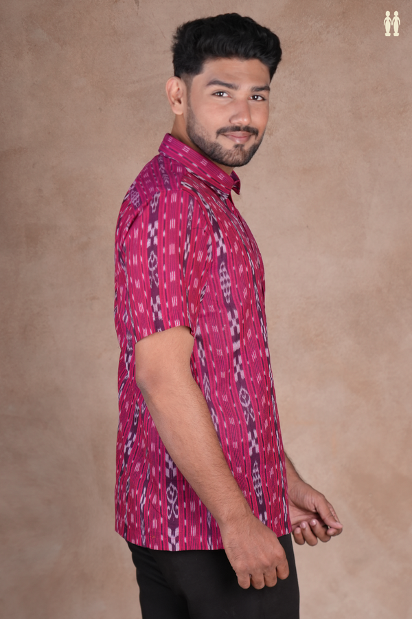 Regular Collar Printed Design Purple Cotton Shirt