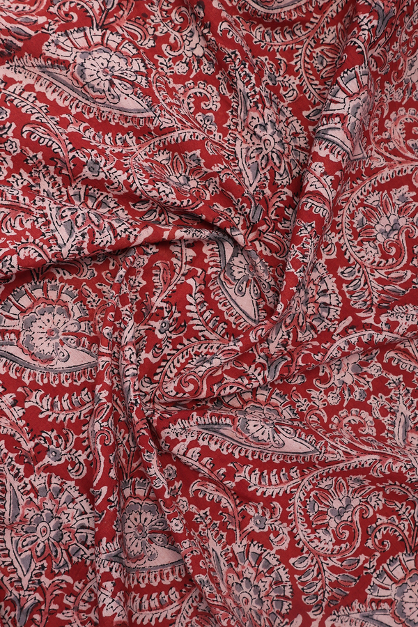Regular Collar Printed Design Red Kalamkari Cotton Shirt