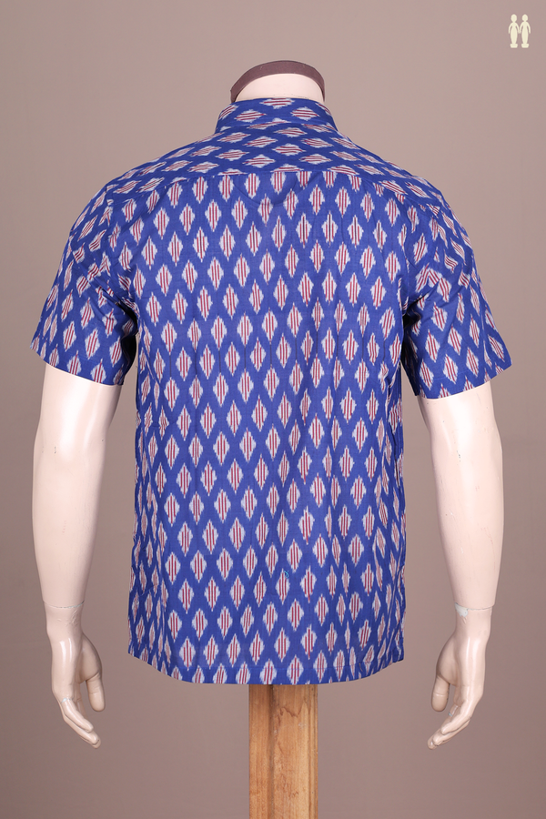 Regular Collar Printed Design Royal Blue Cotton Shirt