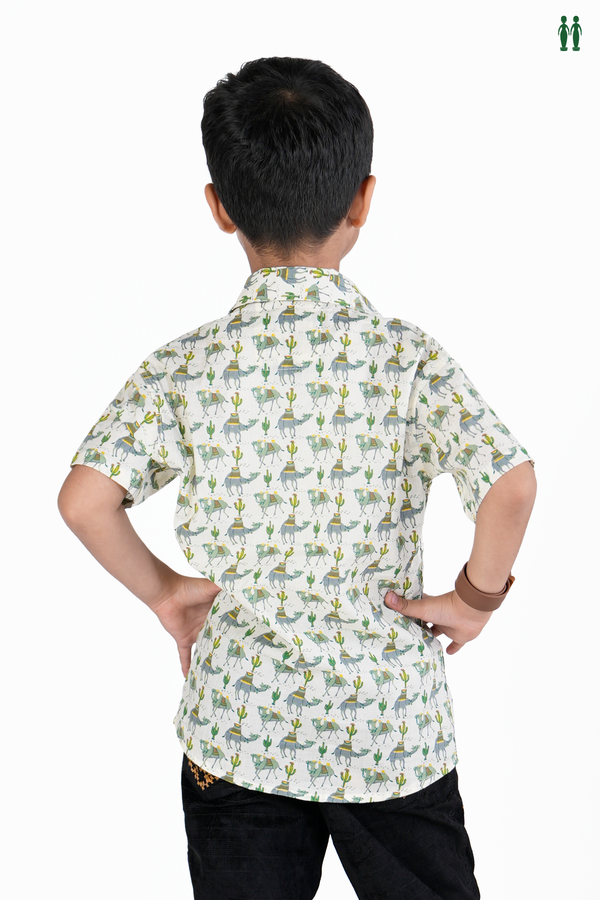 Regular Collar Printed Design White Cotton Shirt