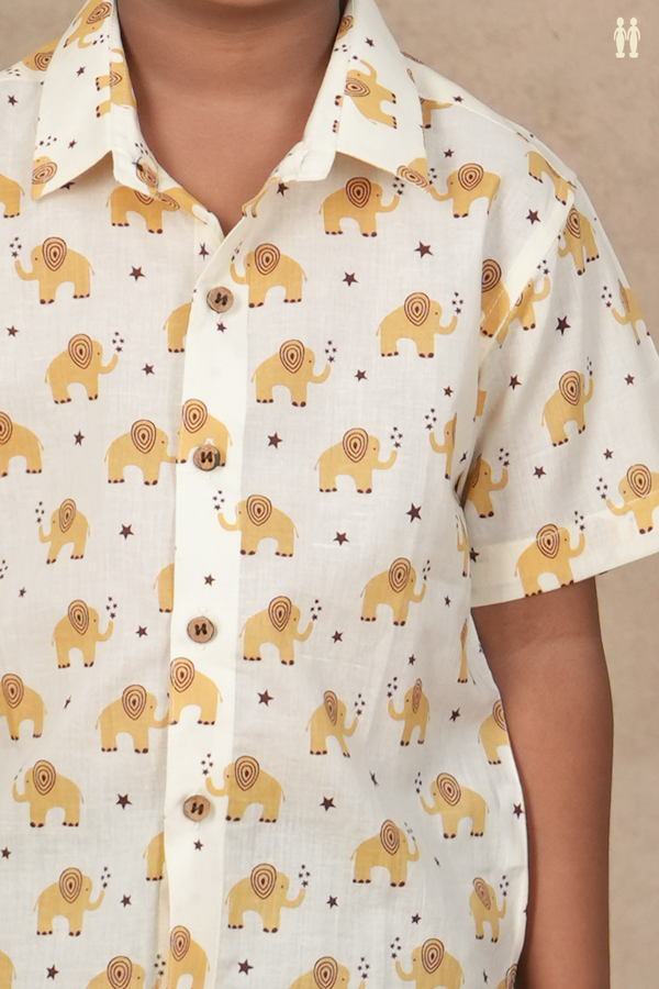 Regular Collar Printed Design White Cotton Shirt