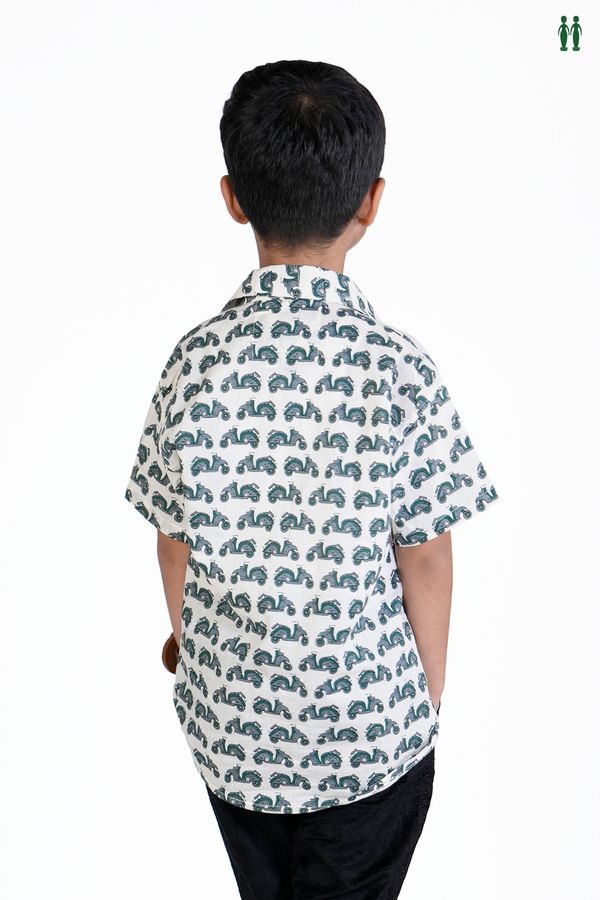 Regular Collar Printed Design White Cotton Shirt