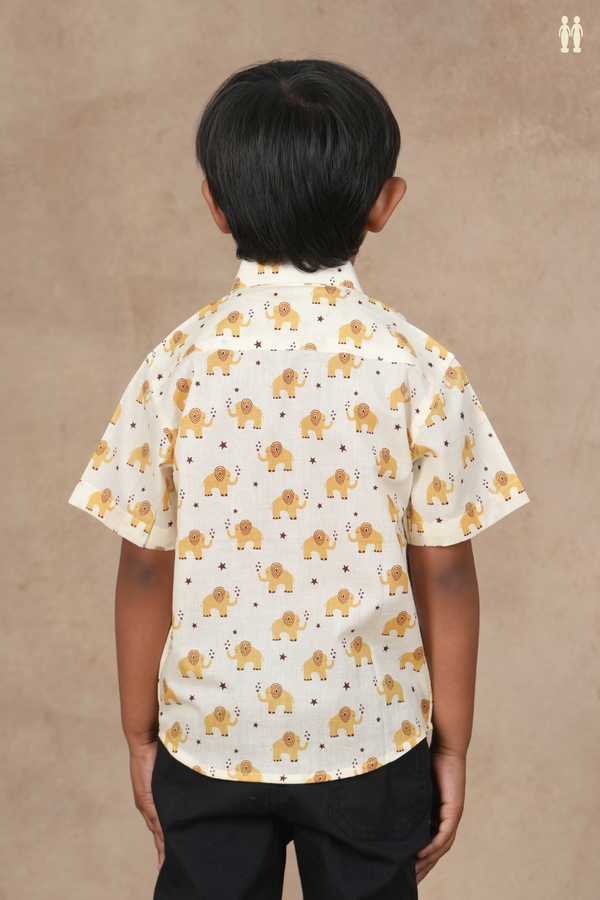 Regular Collar Printed Design White Cotton Shirt