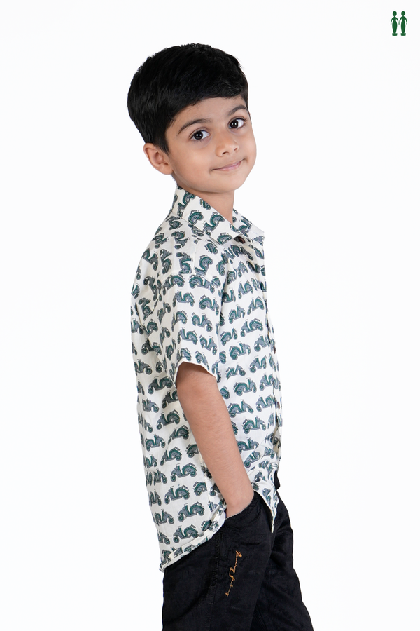 Regular Collar Printed Design White Cotton Shirt