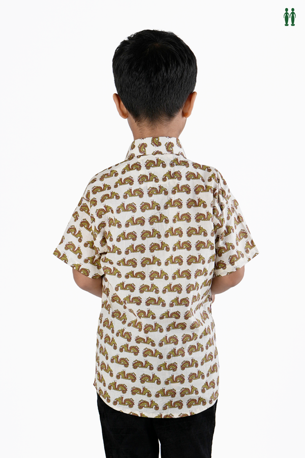 Regular Collar Printed Design White Cotton Shirt