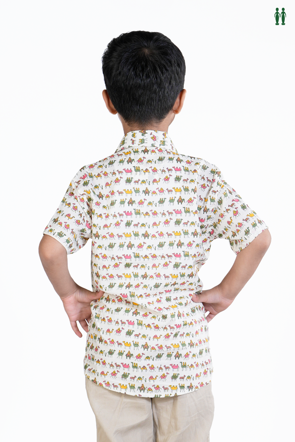 Regular Collar Printed Design White Cotton Shirt