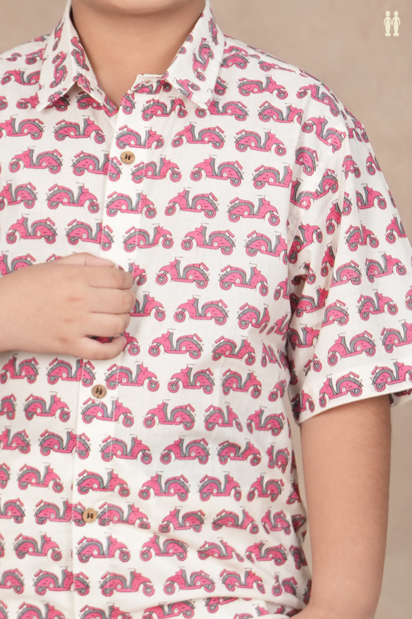 Regular Collar Printed Design White Cotton Shirt