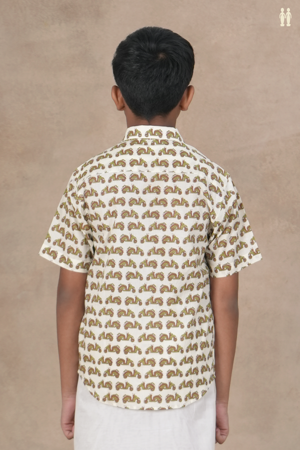 Regular Collar Printed Design White Cotton Shirt