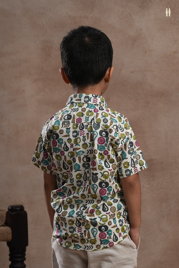 Regular Collar Printed Design White Cotton Shirt