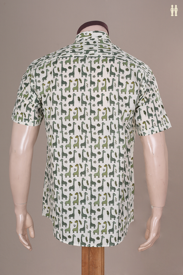Regular Collar Printed Design White Cotton Shirt