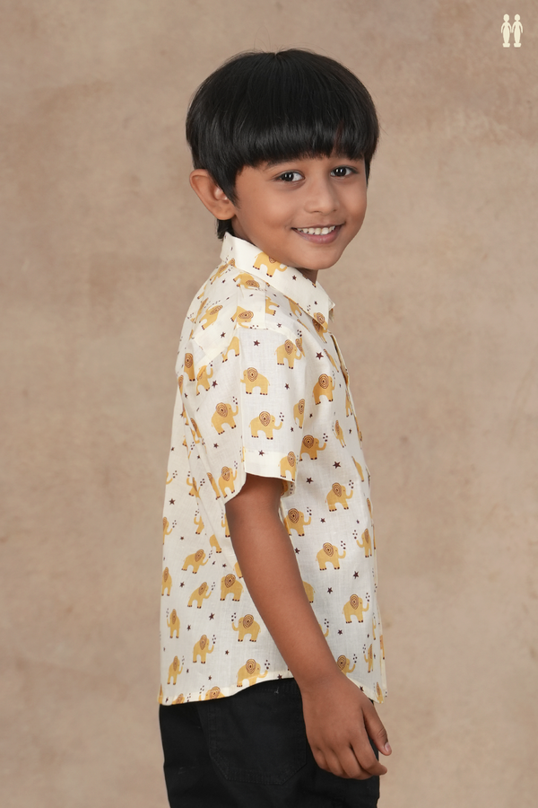 Regular Collar Printed Design White Cotton Shirt
