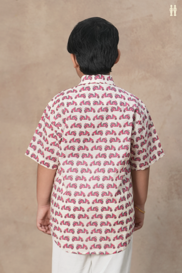 Regular Collar Printed Design White Cotton Shirt