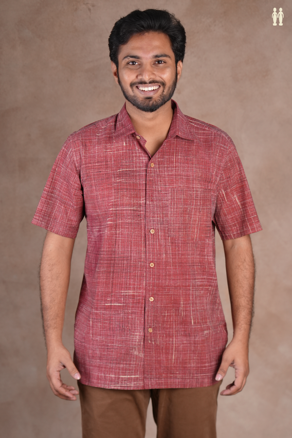 Regular Collar Red Cotton Shirt