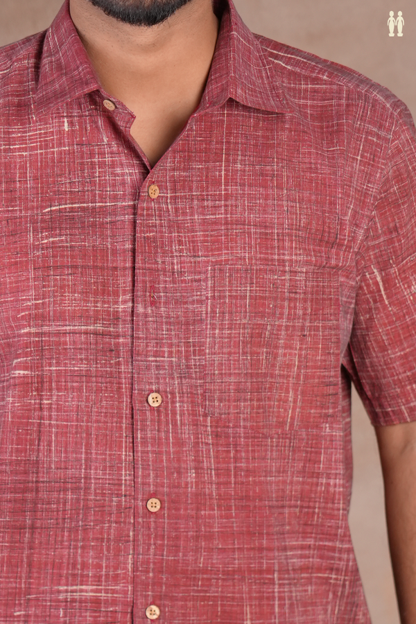 Regular Collar Red Cotton Shirt