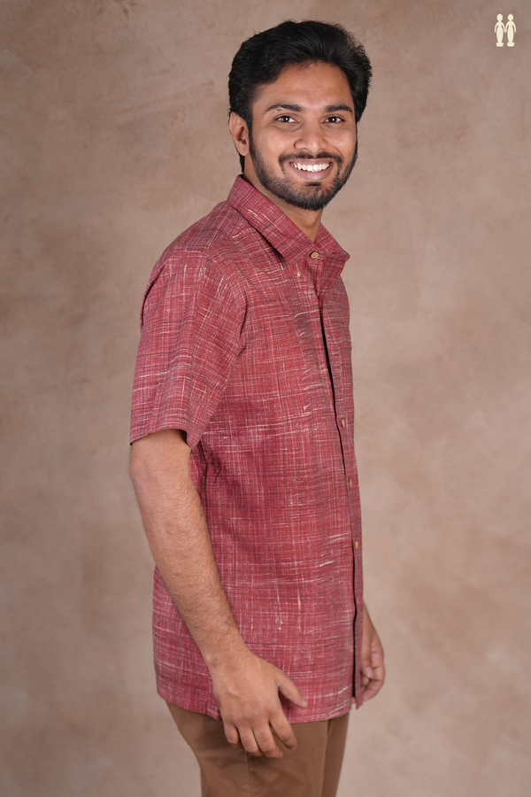 Regular Collar Red Cotton Shirt