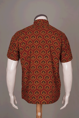 Regular Collar Rust Red Ajrakh Printed Cotton Shirt