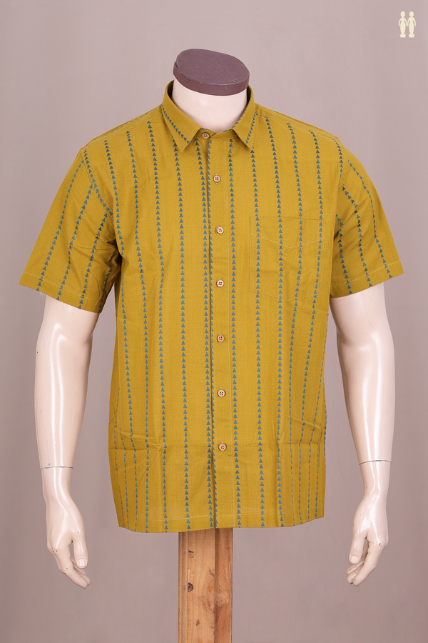 Regular Collar Stripes Design Golden Brown Cotton Shirt