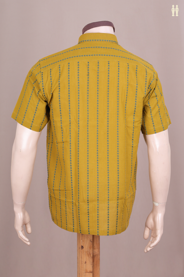 Regular Collar Stripes Design Golden Brown Cotton Shirt