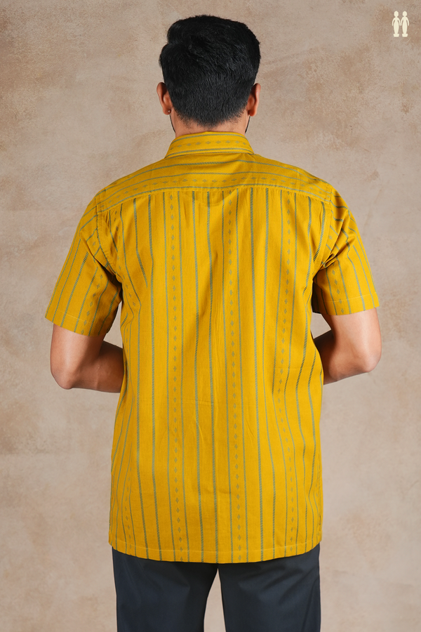 Regular Collar Stripes Design Golden Brown Cotton Shirt