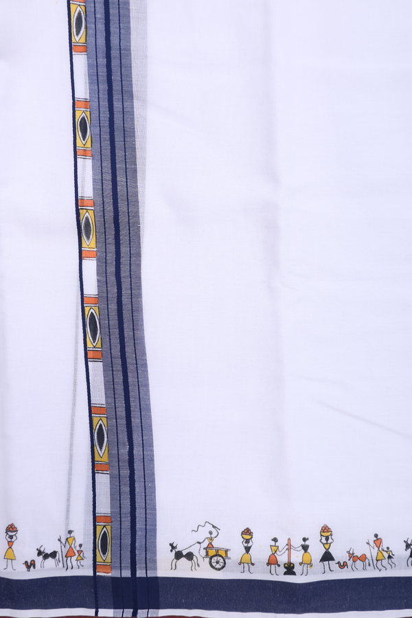 Regular Collar Stripes Design Navy Blue Shirt With Dhoti Set