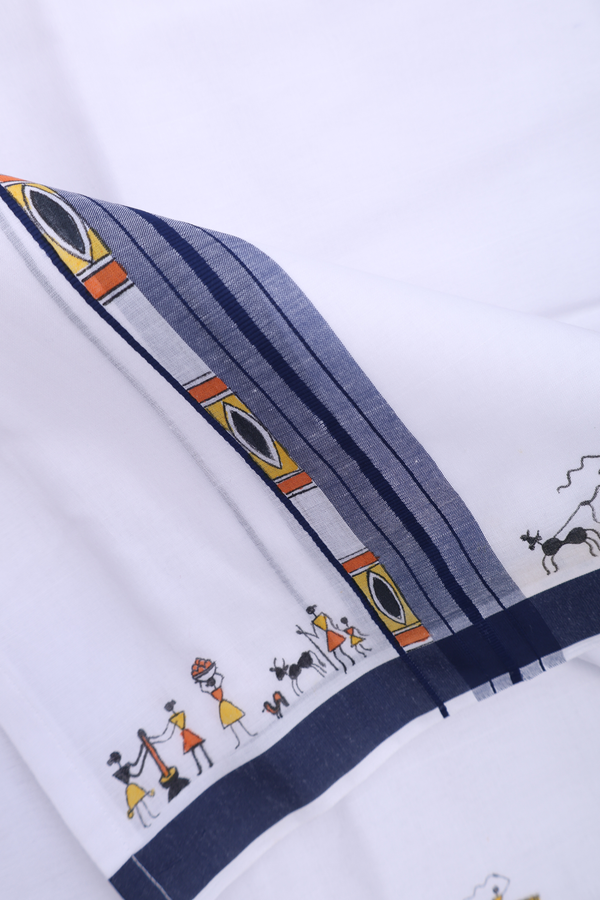 Regular Collar Stripes Design Navy Blue Shirt With Dhoti Set