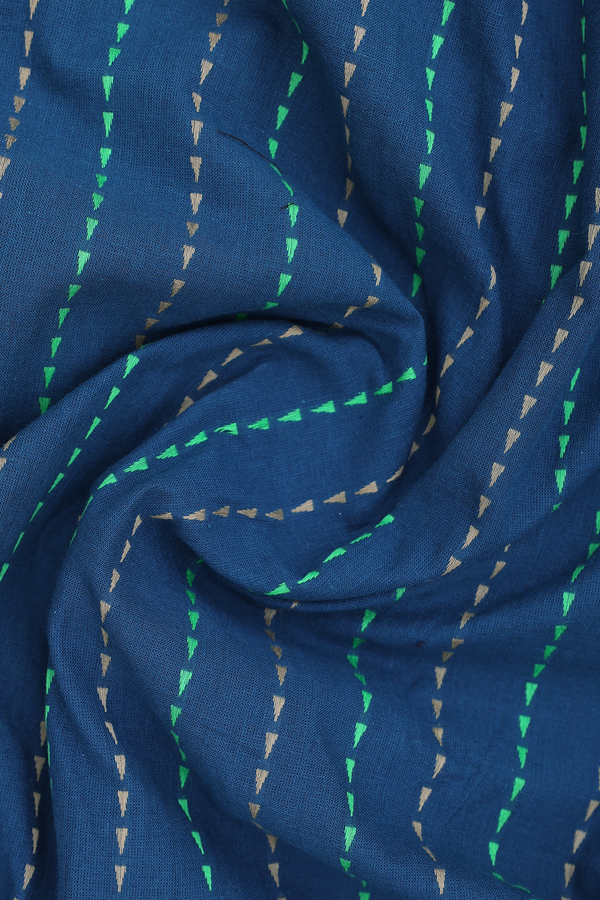 Regular Collar Stripes Design Prussian Blue Cotton Shirt